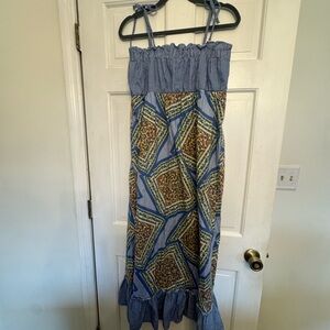 Source Unknown Blue and Green Geometric Maxi Dress